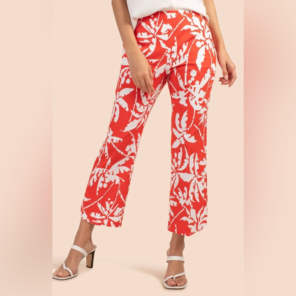 EUC Trina Turk Pants 14 Red Orbit Palm Print Resort Tropical Vacation Beach